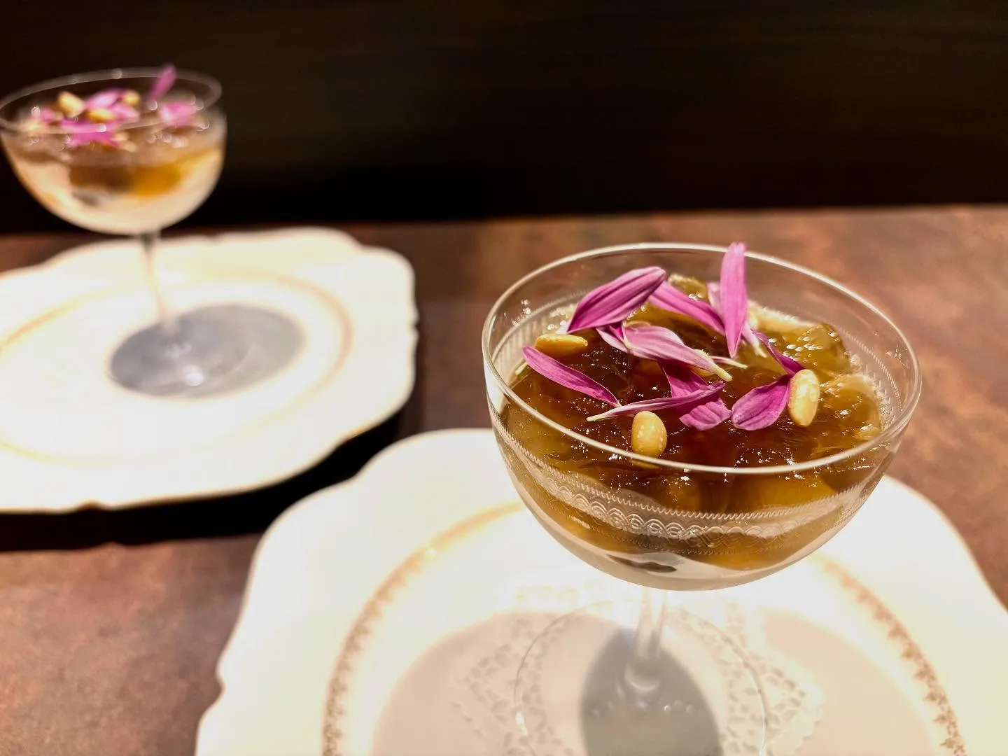 千葉県産おおまさりのムース　ホタテ貝と梨　キノコのジュレ